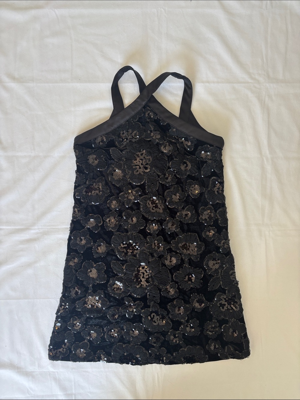 Zara - Black Sequin Floral Halter Mini Cocktail Dress